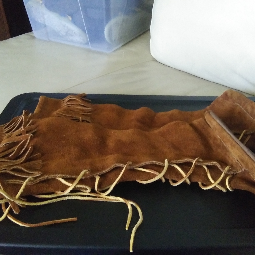 Suede Fringe tie up shoes burnt sienna - Picture 4 of 9